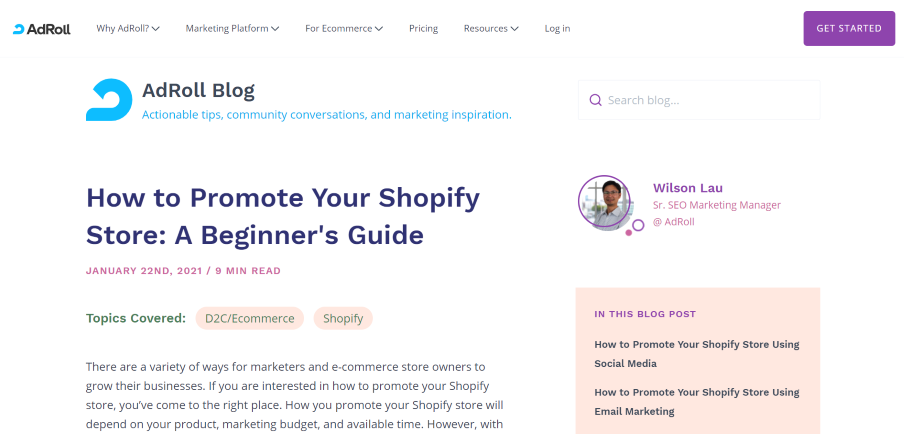 adroll beginner guide promoting shopify store learning resources