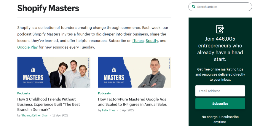 Shopify Masters podcasts learning resources