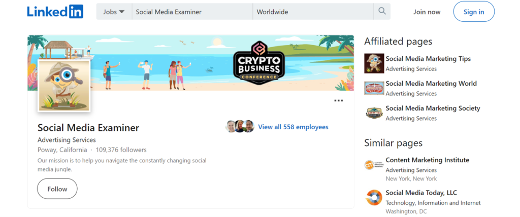 Social Media Examiner's LinkedIn Company Page