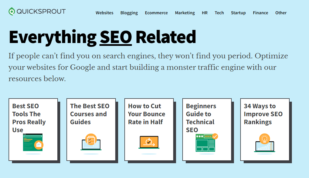 QuickSprout SEO resources page