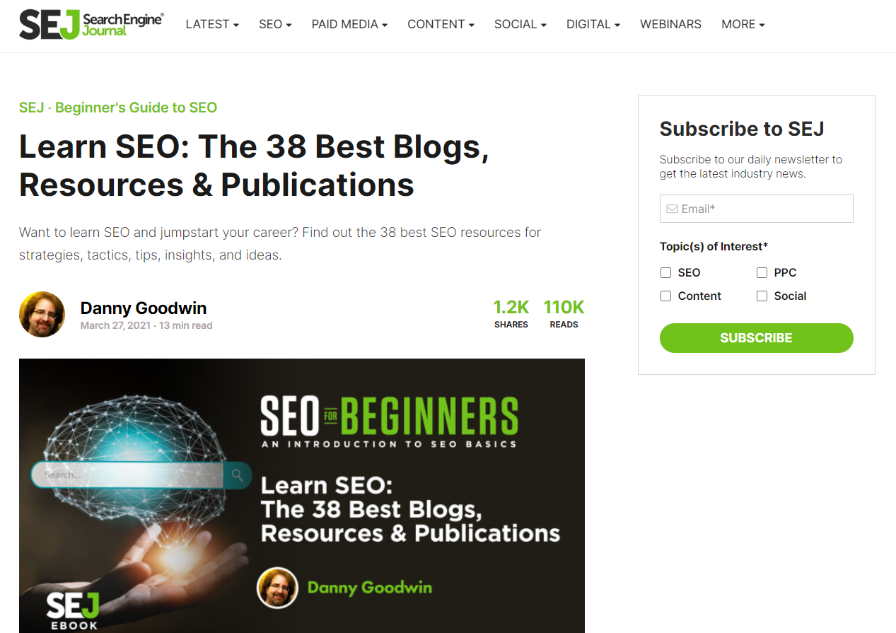 Search Engine Journal’s Collection of 38 SEO resources
