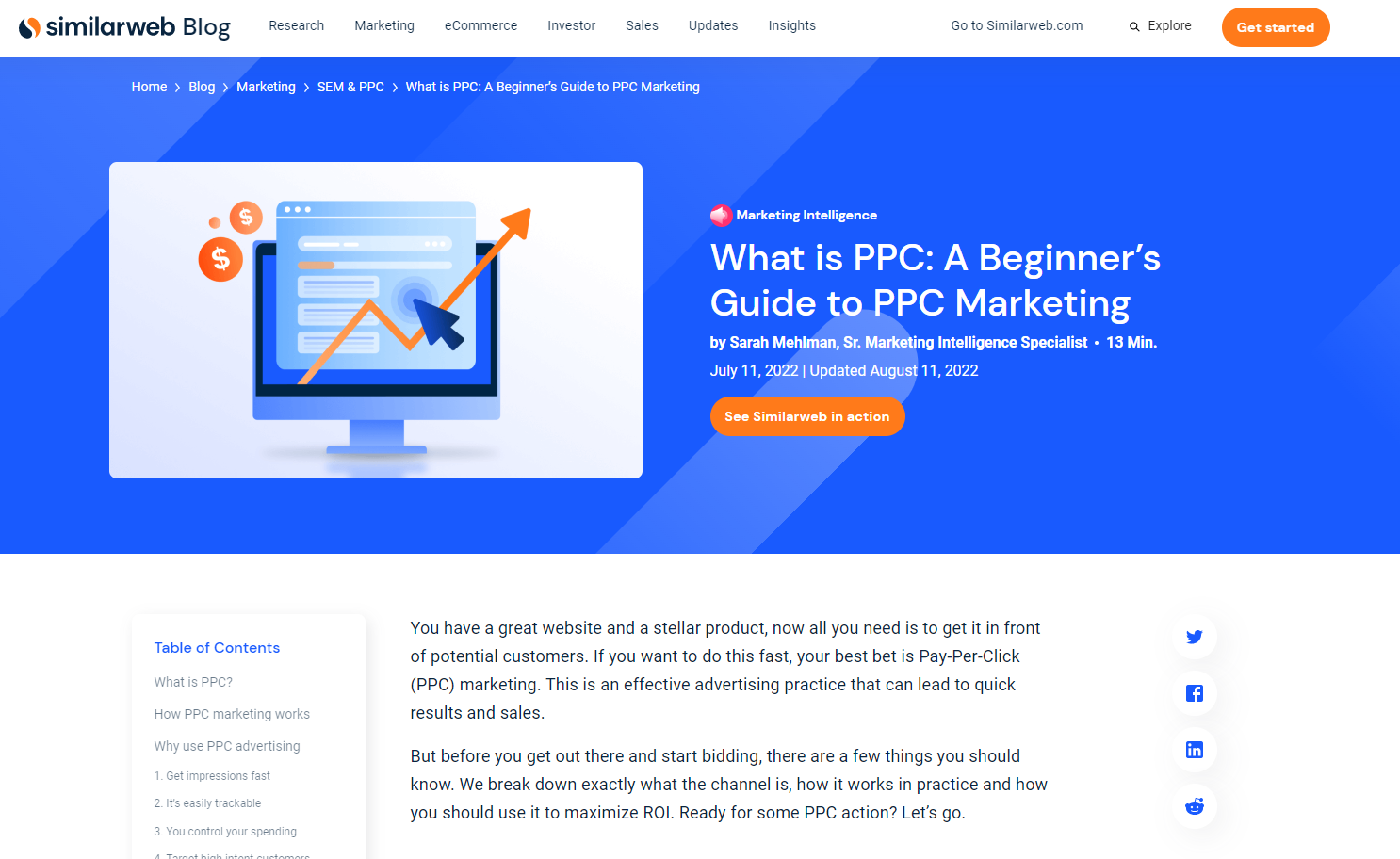 screenshot of Similarweb’s Beginner’s Guide to PPC Marketing