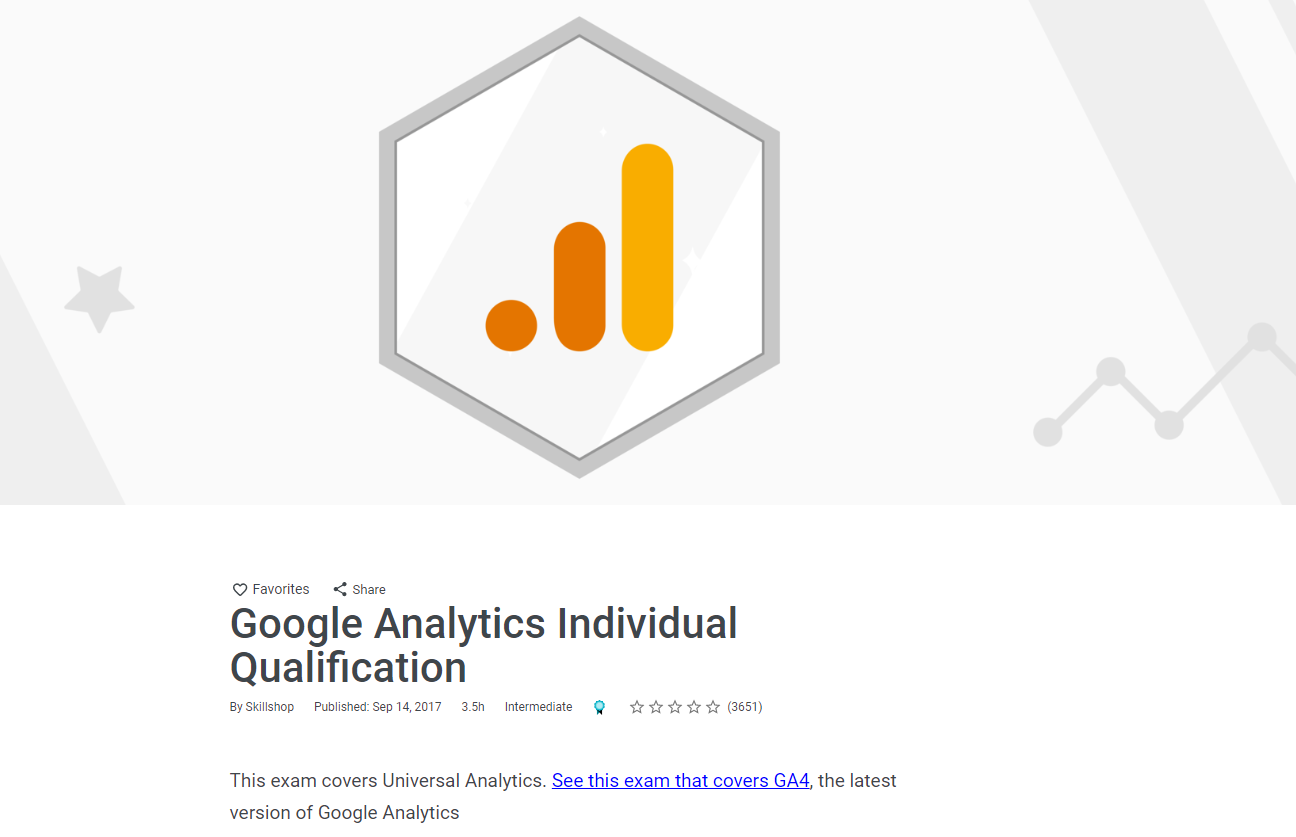 screenshot of Google Analytics Individual Qualification on Google Skillshop