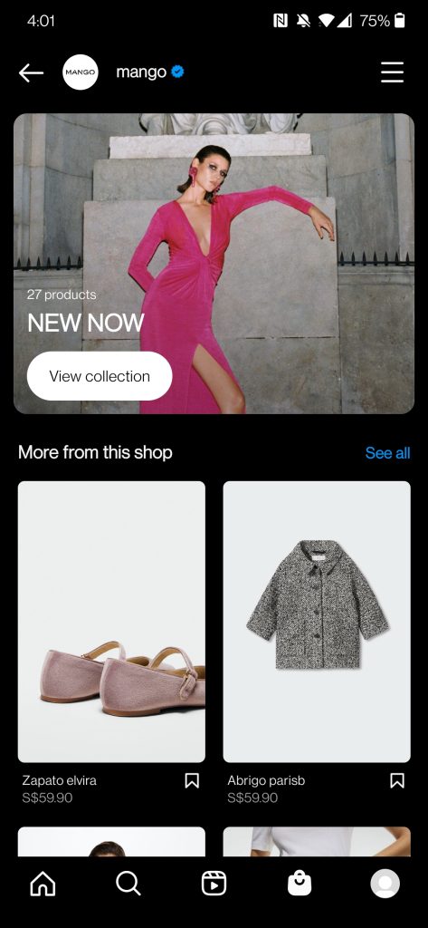 example screenshot of an ad in the Shop tab of Instagram