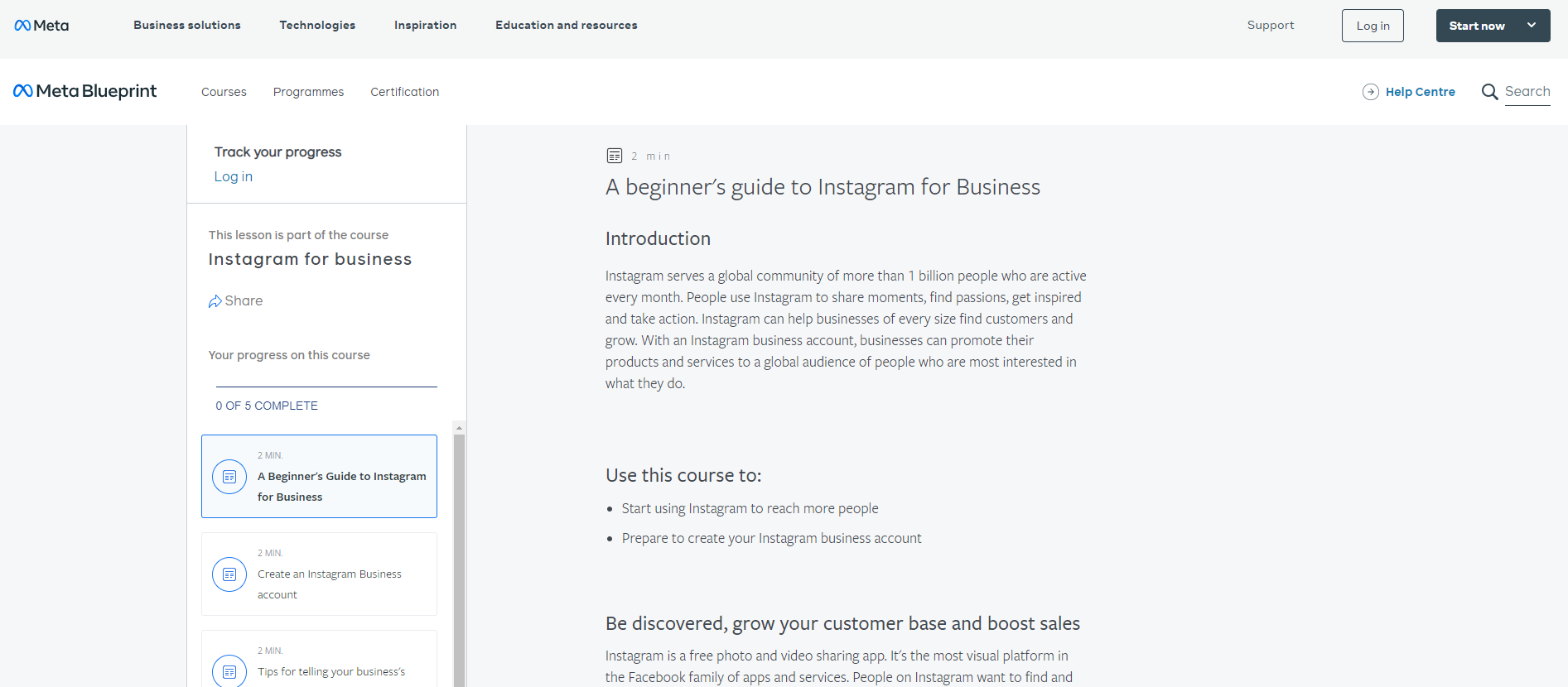  Instagram learning resource: Instagram for Business by Meta Blueprint