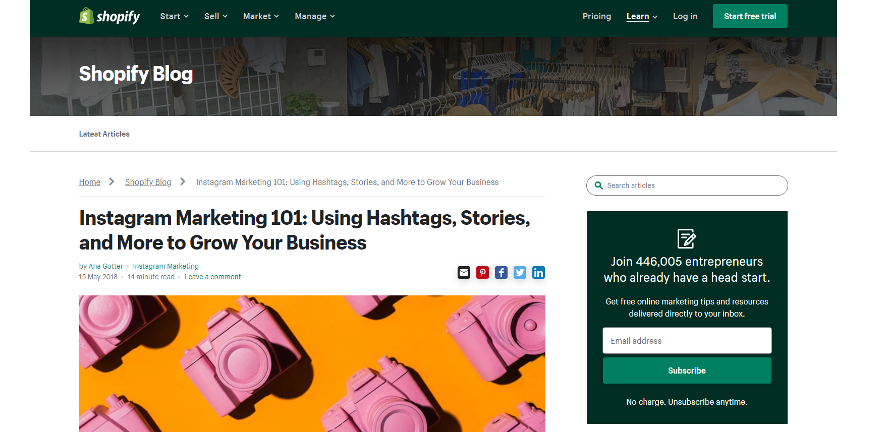 screenshot of Instagram learning resource: Instagram Marketing 101 by Shopify