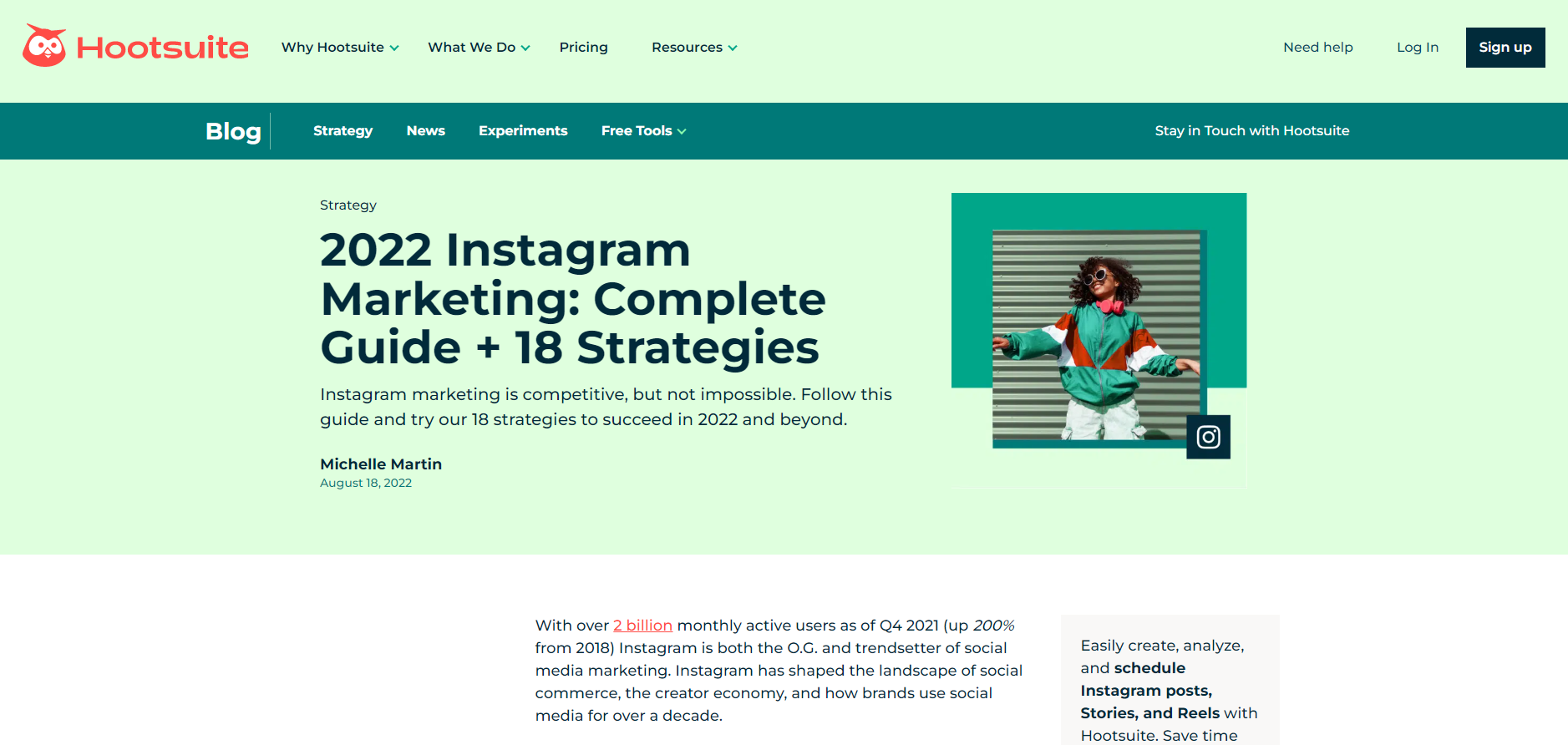 screenshot of Instagram learning resource: Instagram Marketing Guide by Hootsuite
