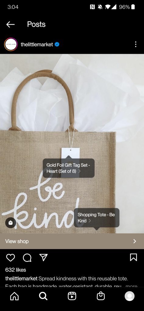 screenshot of an Instagram page showcasing product tags