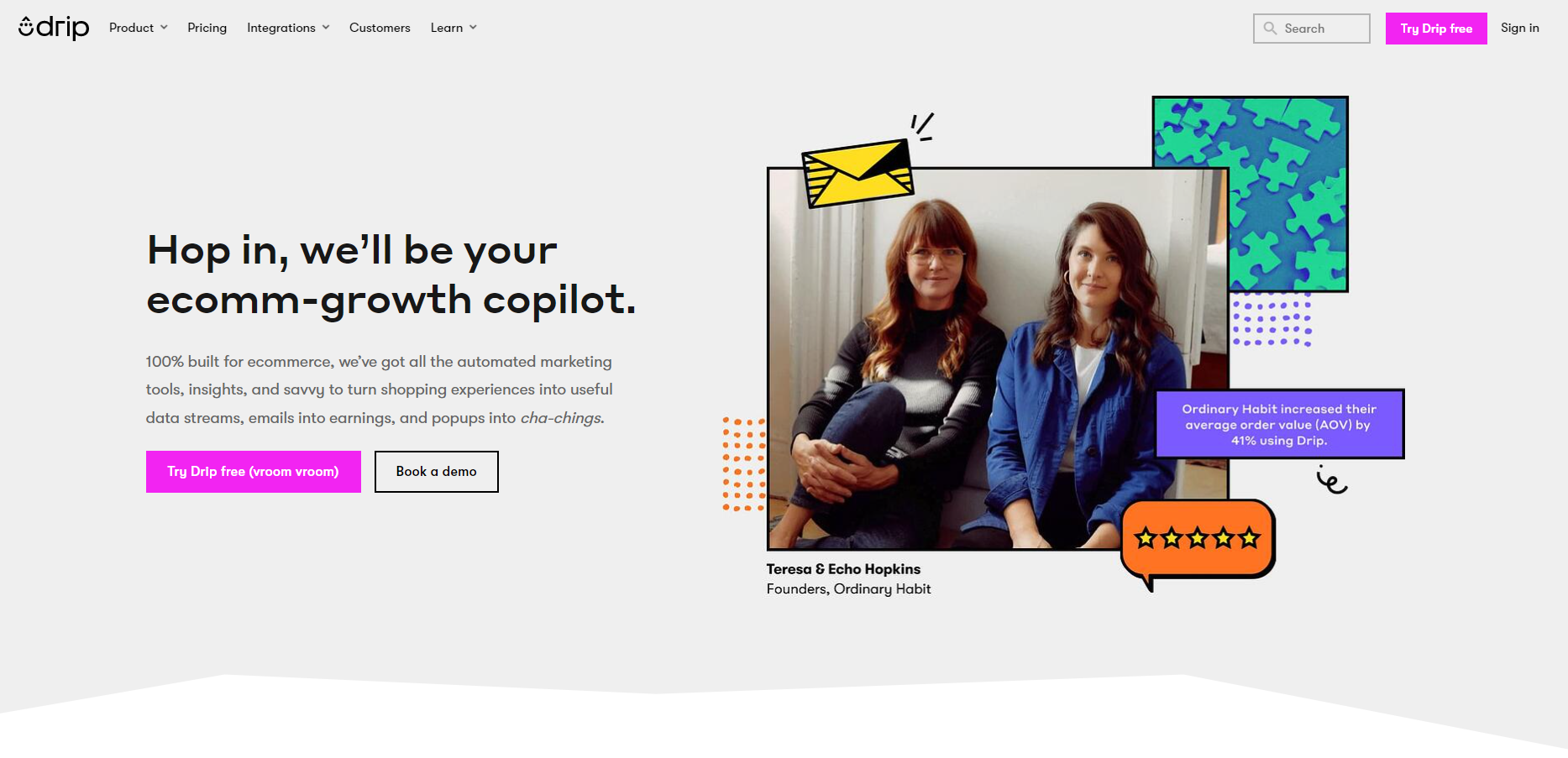 screenshot of Drip email marketing website