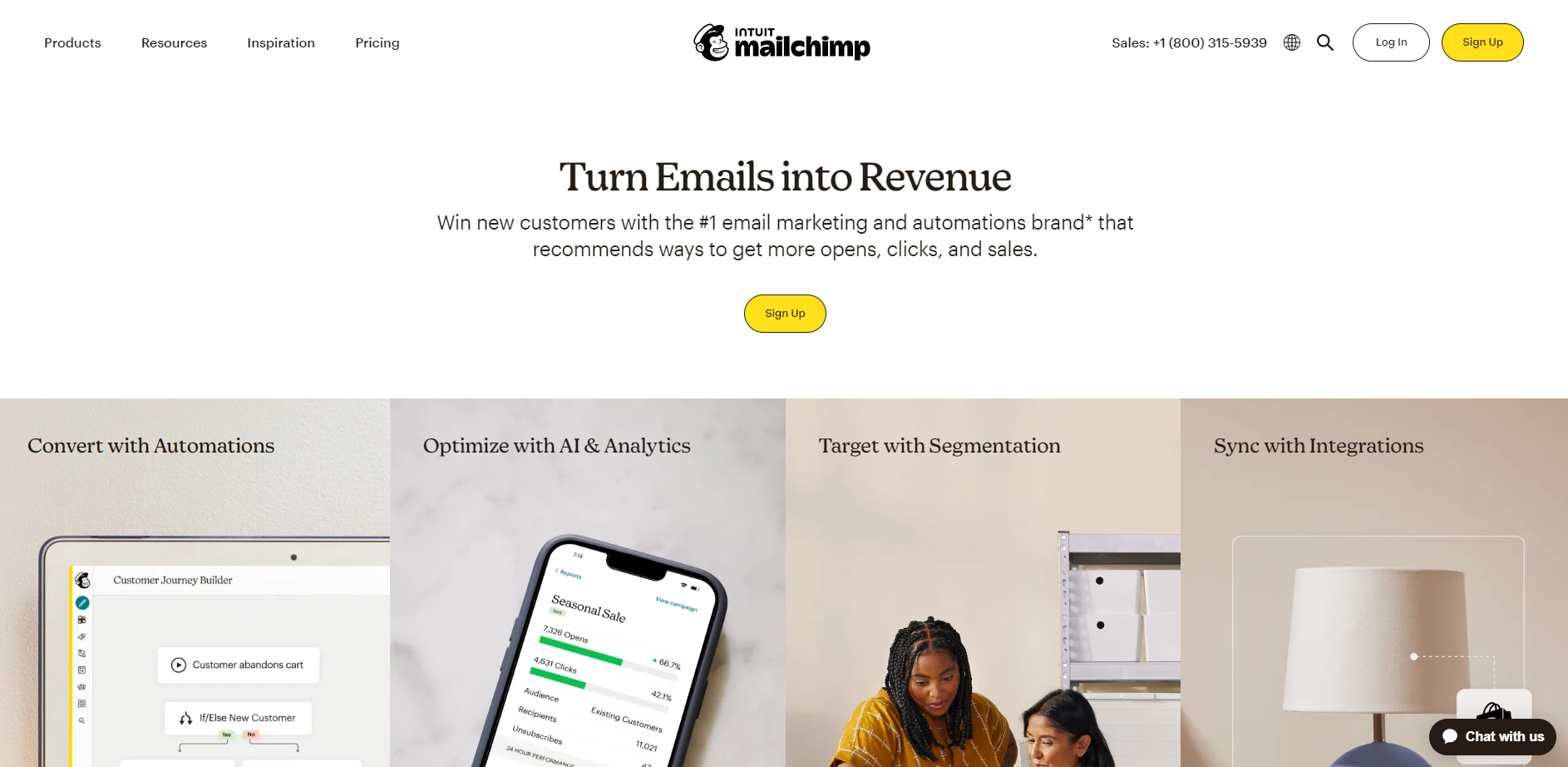 screenshot of Mailchimp email marketing website