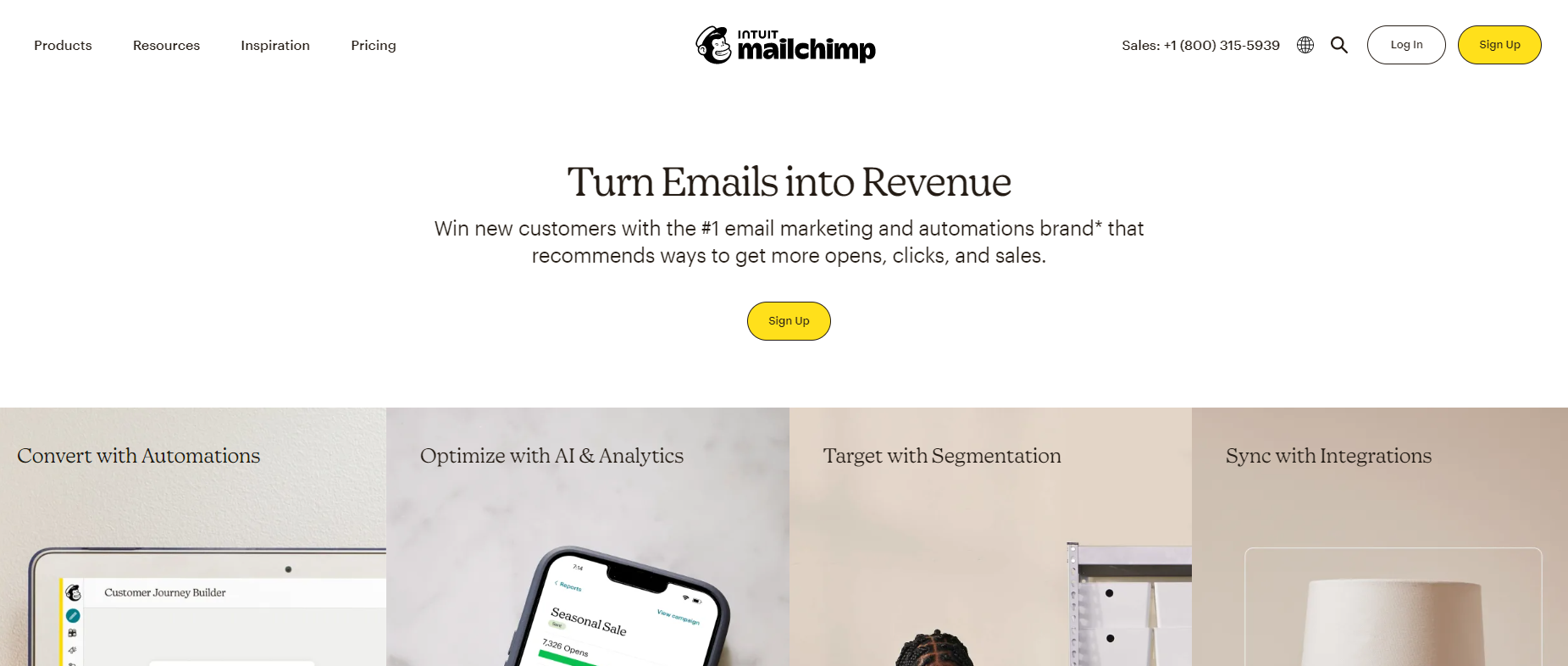 screenshot of the Mailchimp email marketing tool homepage