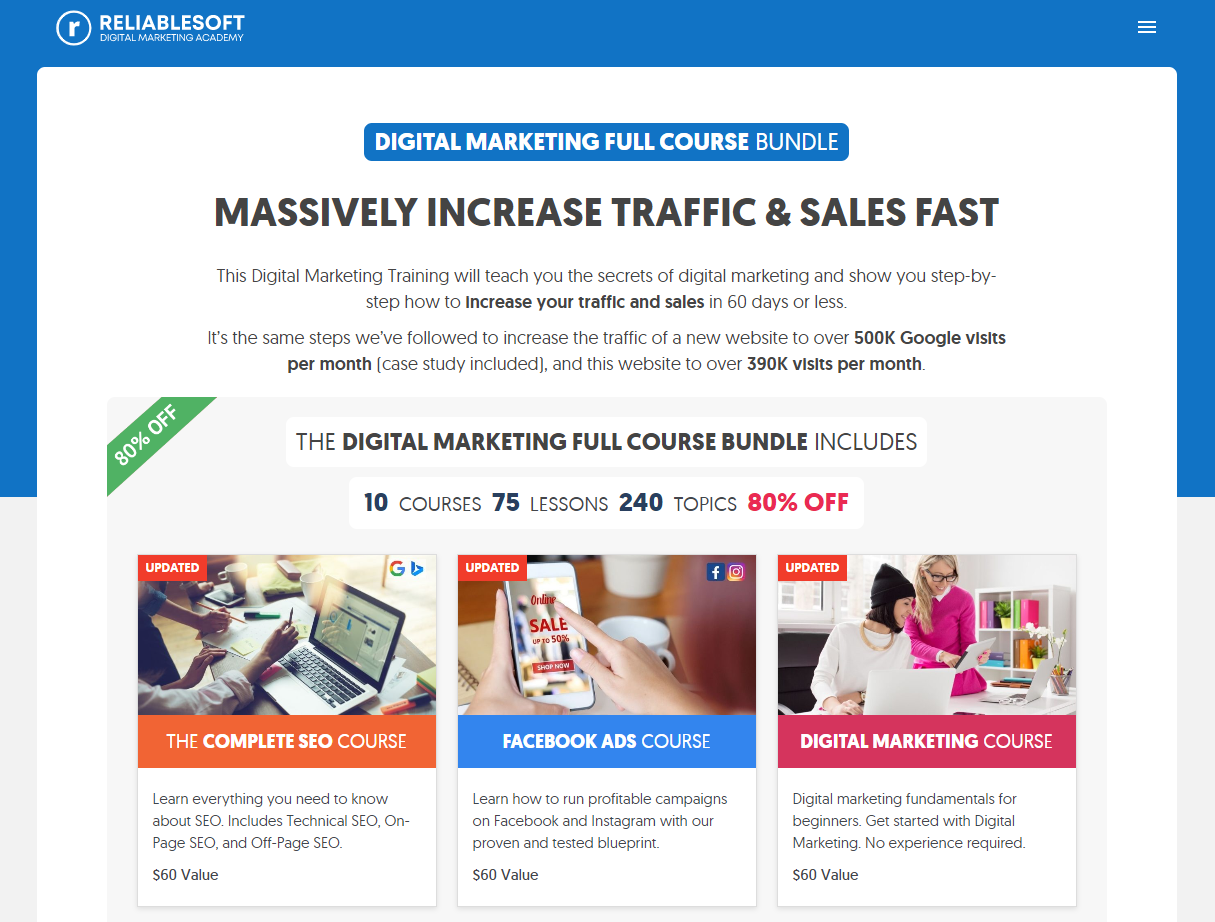 screenshot of Reliablesoft digital marketing course