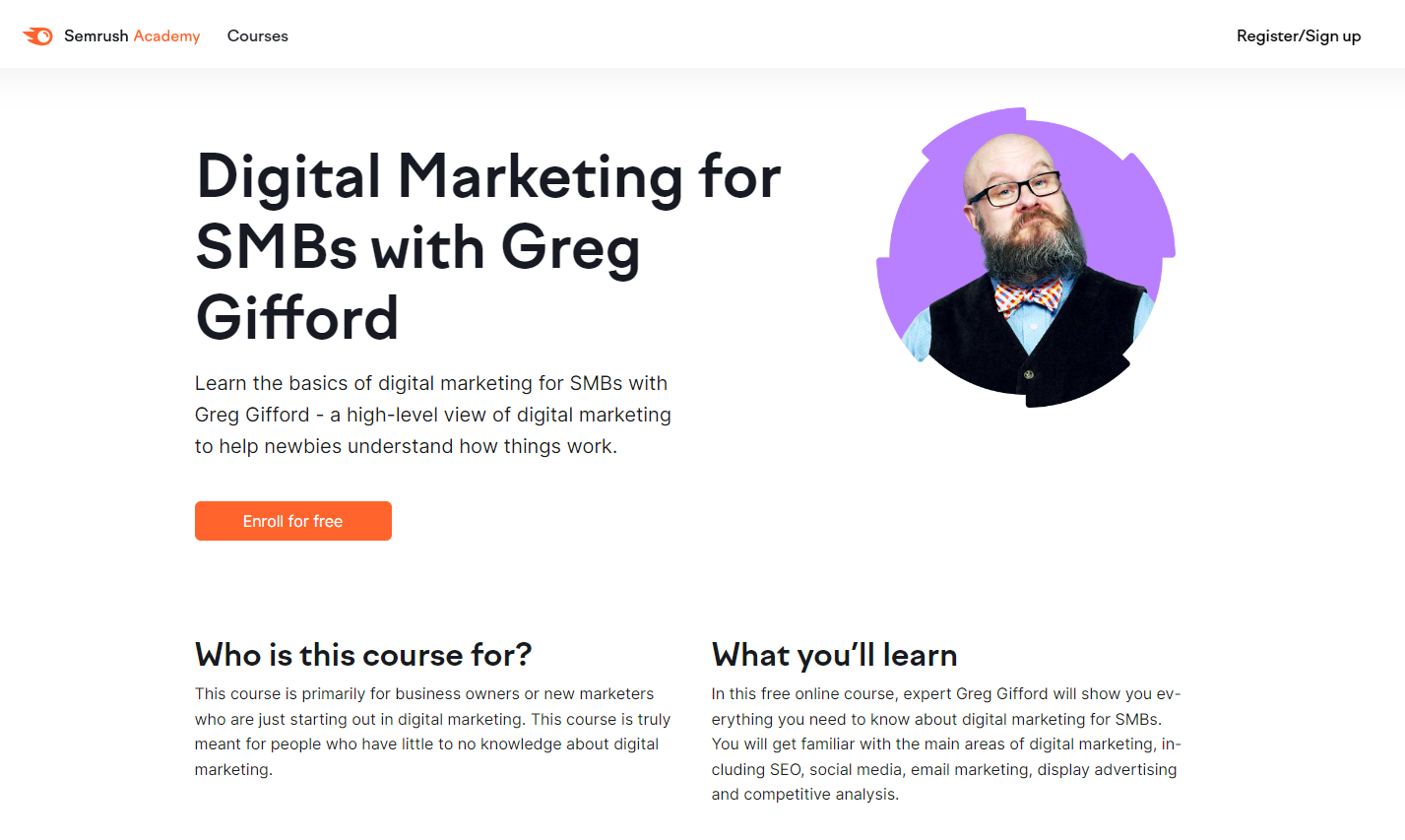 screenshot of Semrush digital marketing course