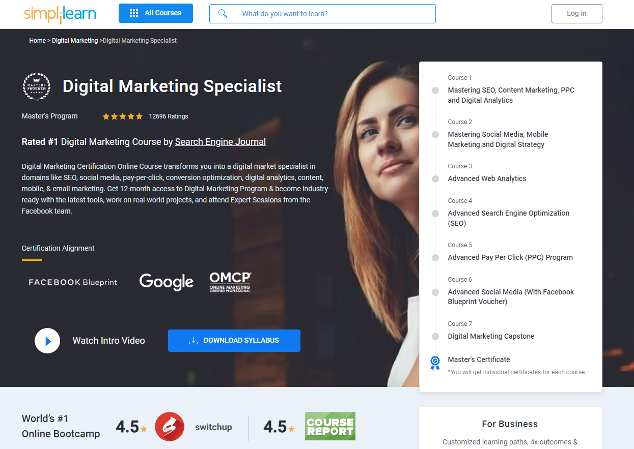 screenshot of Simplilearn digital marketing course