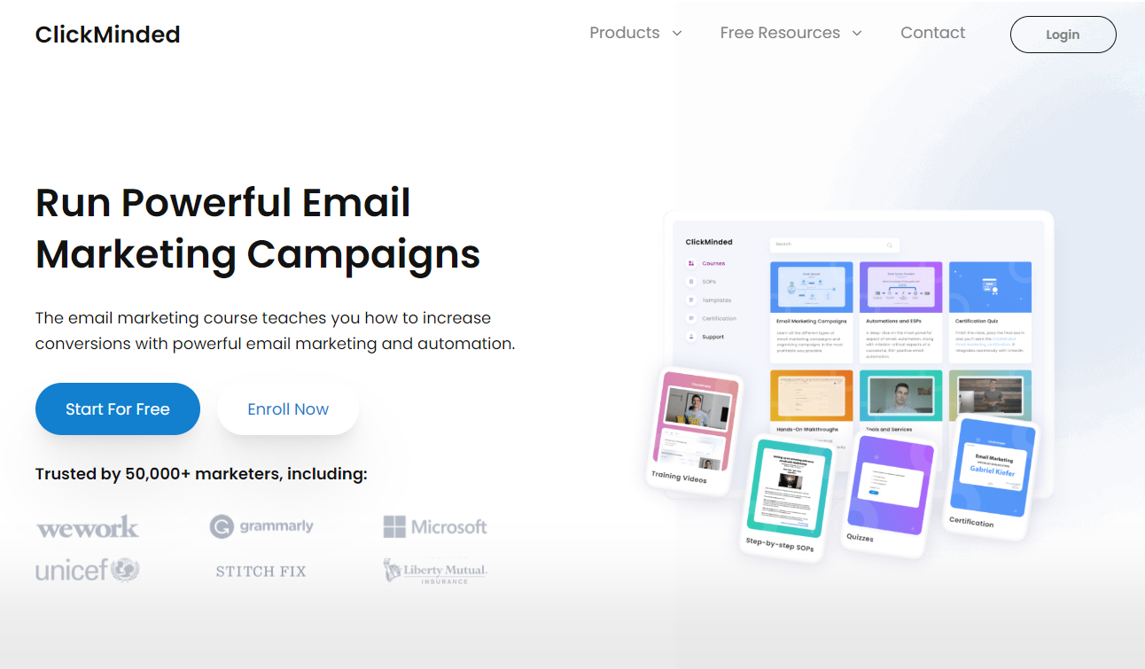 screenshot of ClickMinded’s email marketing certification course