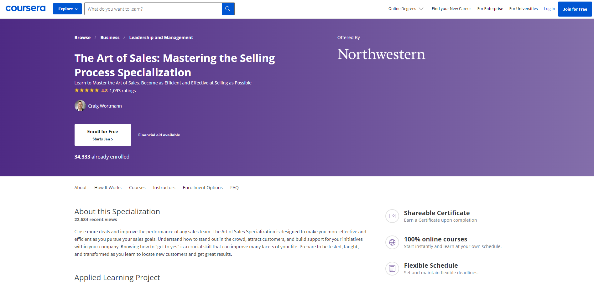 screenshot of Coursera Mastering the Selling Process course