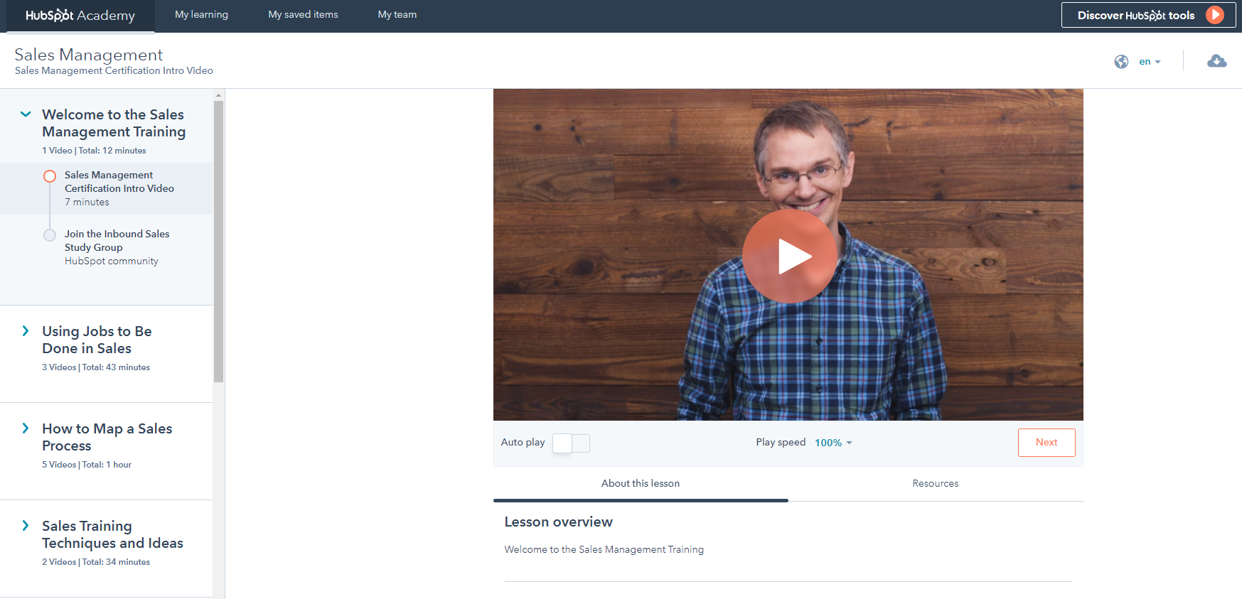 screenshot of HubSpot Academy Sales Management course