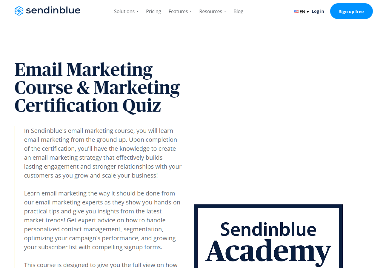 screenshot of Sendinblue’s email marketing certification course
