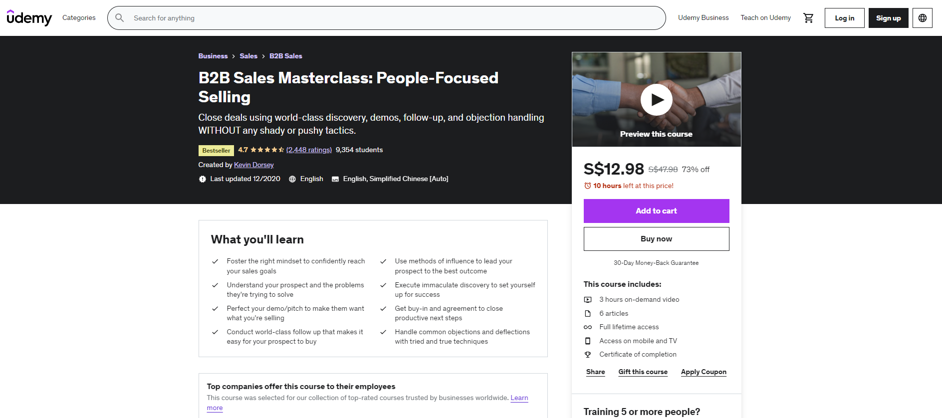 screenshot of Udemy B2B Sales Masterclass course