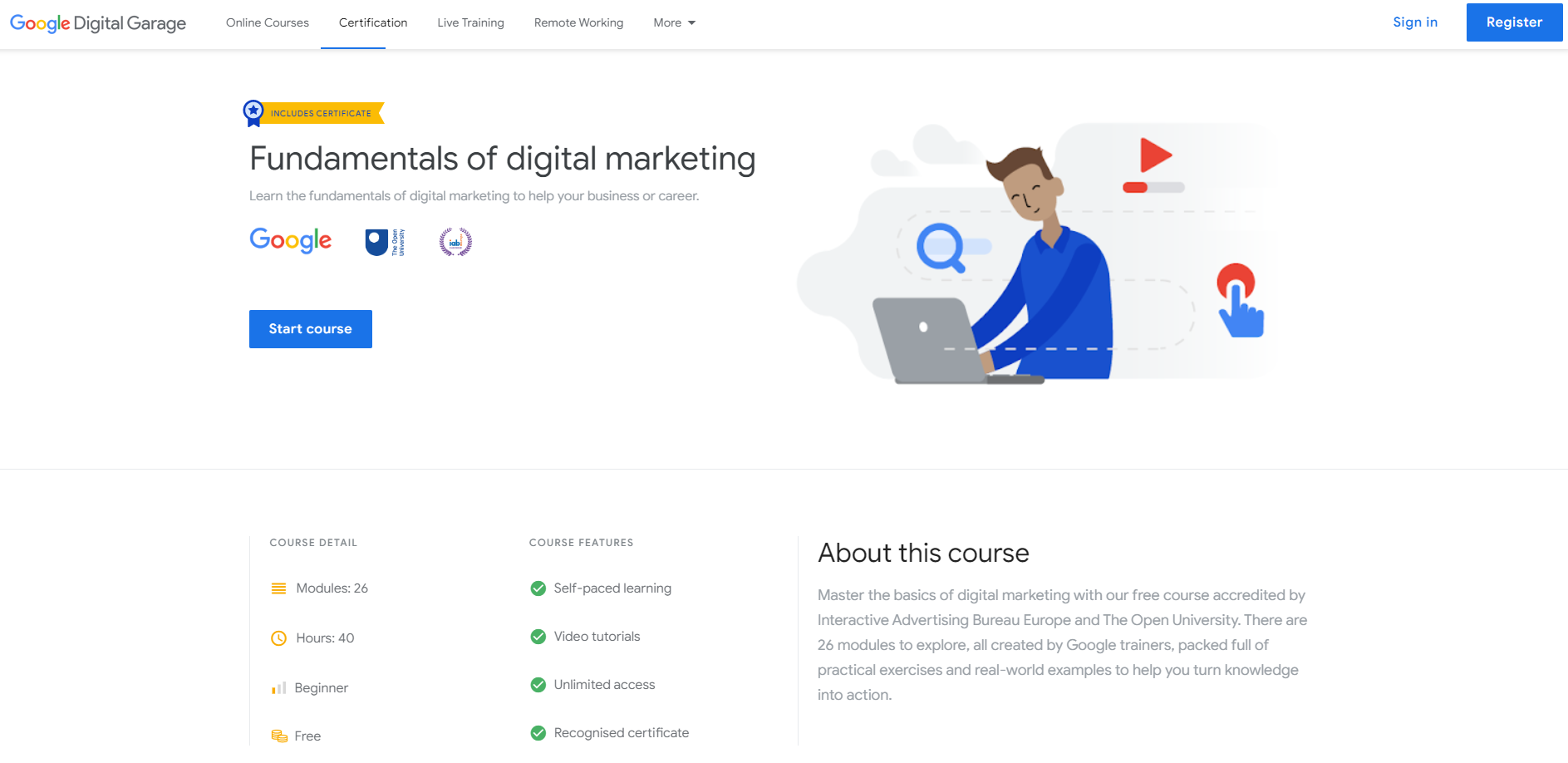 screenshot of Google digital marketing course