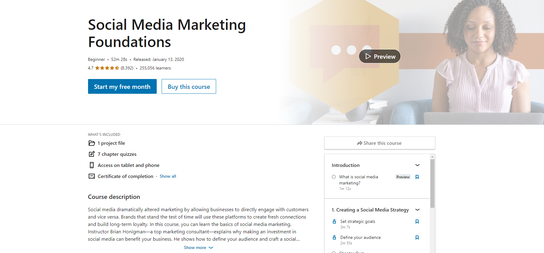 screenshot of LinkedIn Learning Social Media Marketing course smm