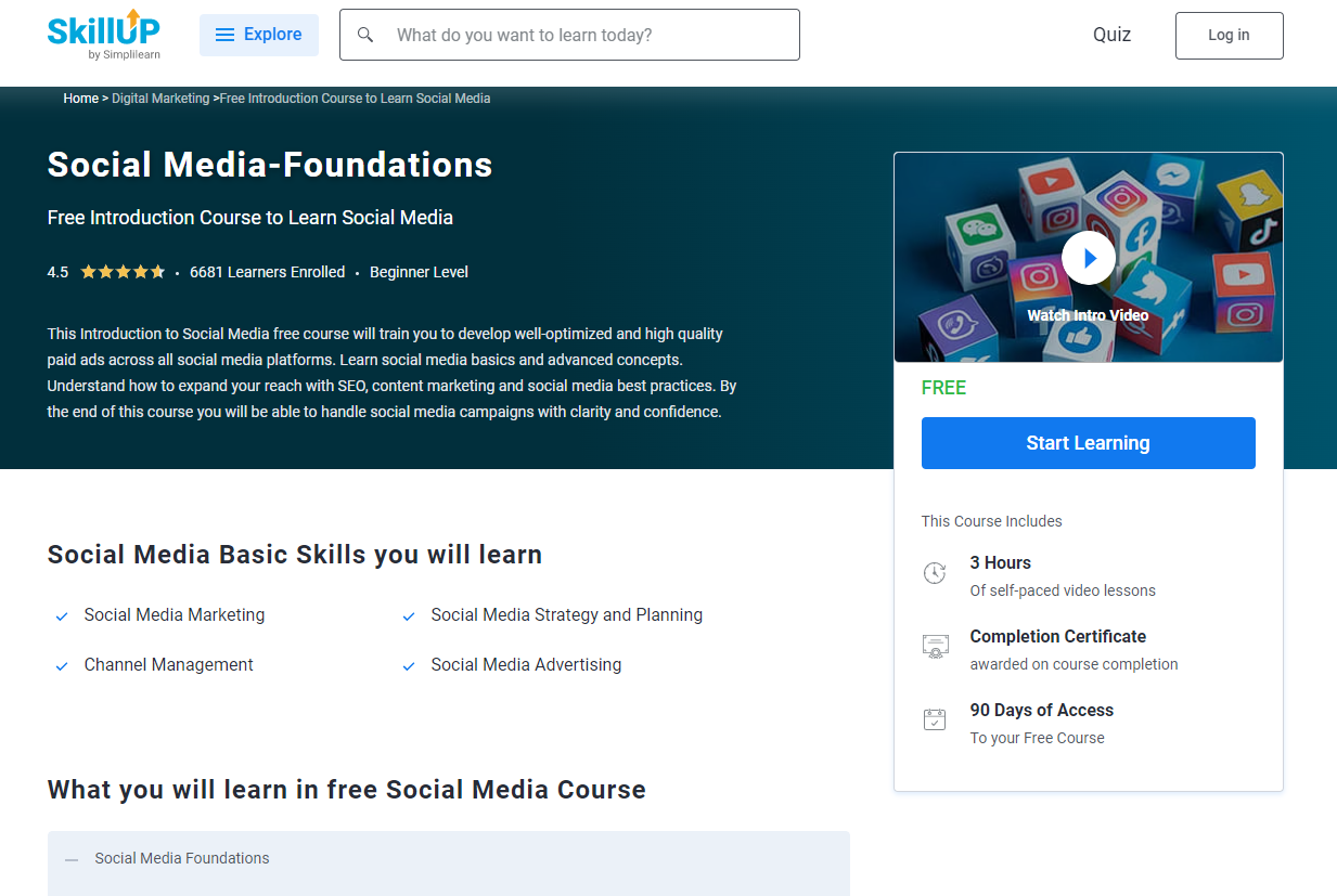 screenshot of Simplilearn Social Media Marketing course smm