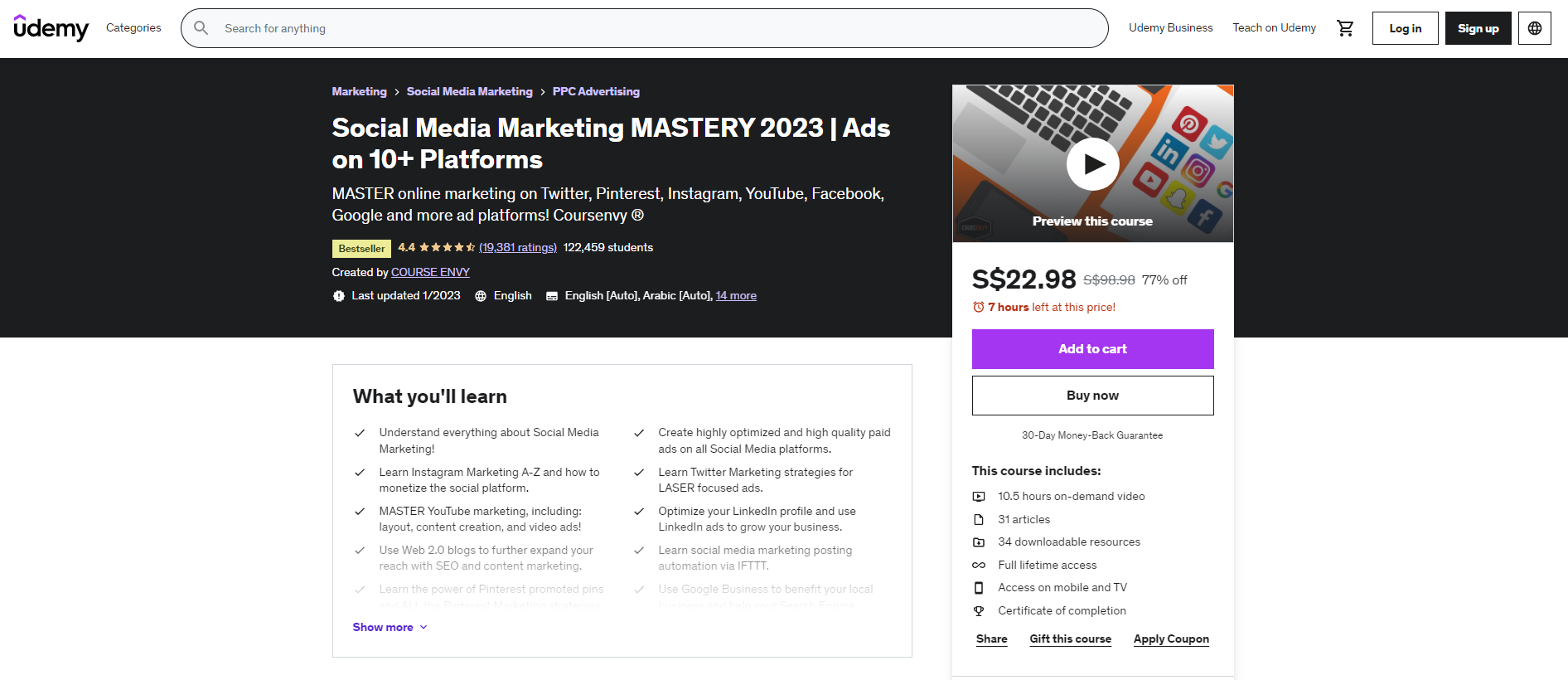 screenshot of Udemy Social Media Marketing course smm