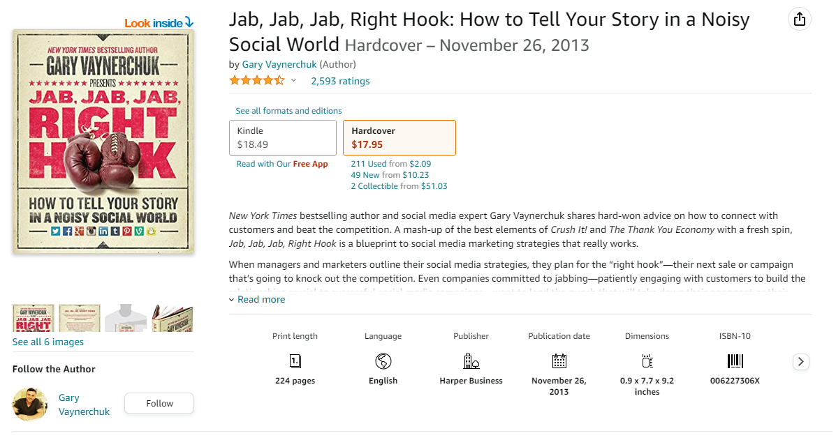 Screenshot of Gary Vaynerchuk’s Social Media Marketing Book on Amazon