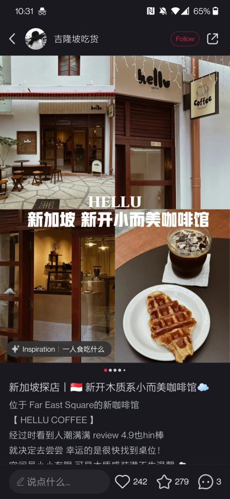 example of a typical post on the XiaoHongShu app