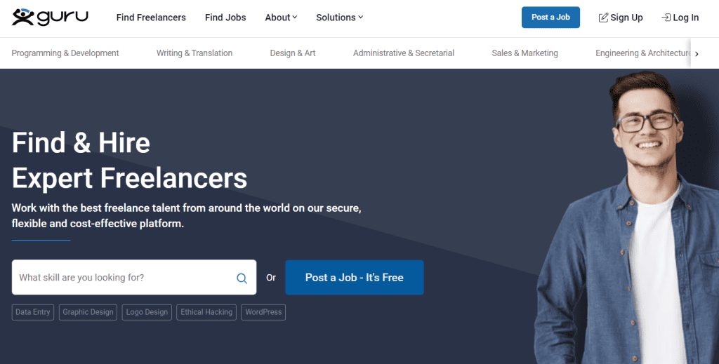 screenshot of guru freelance marketplace