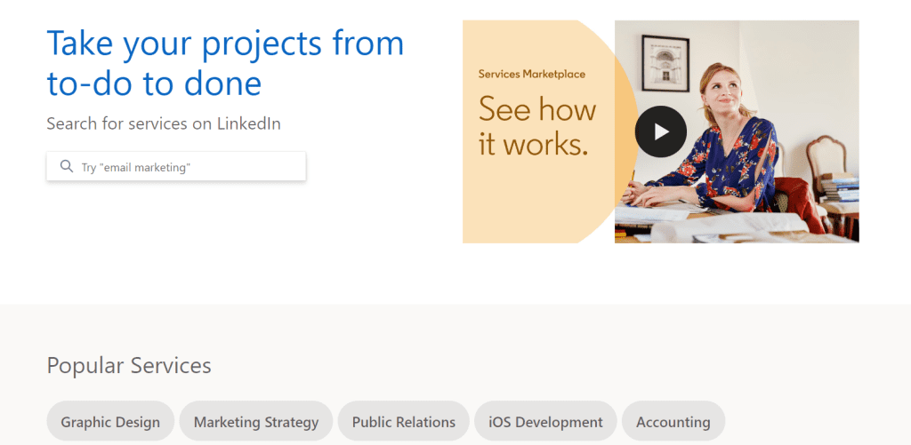 screenshot of linkedin services freelance marketplace