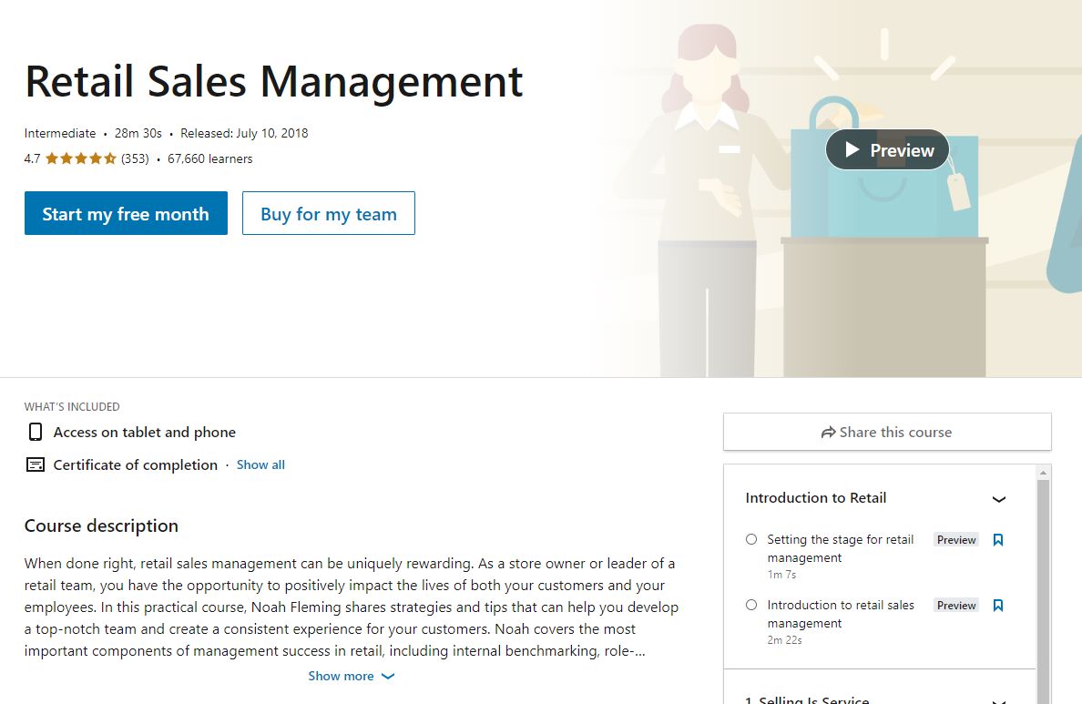 Retail training course LinkedIn Learning: Retail Sales Management
