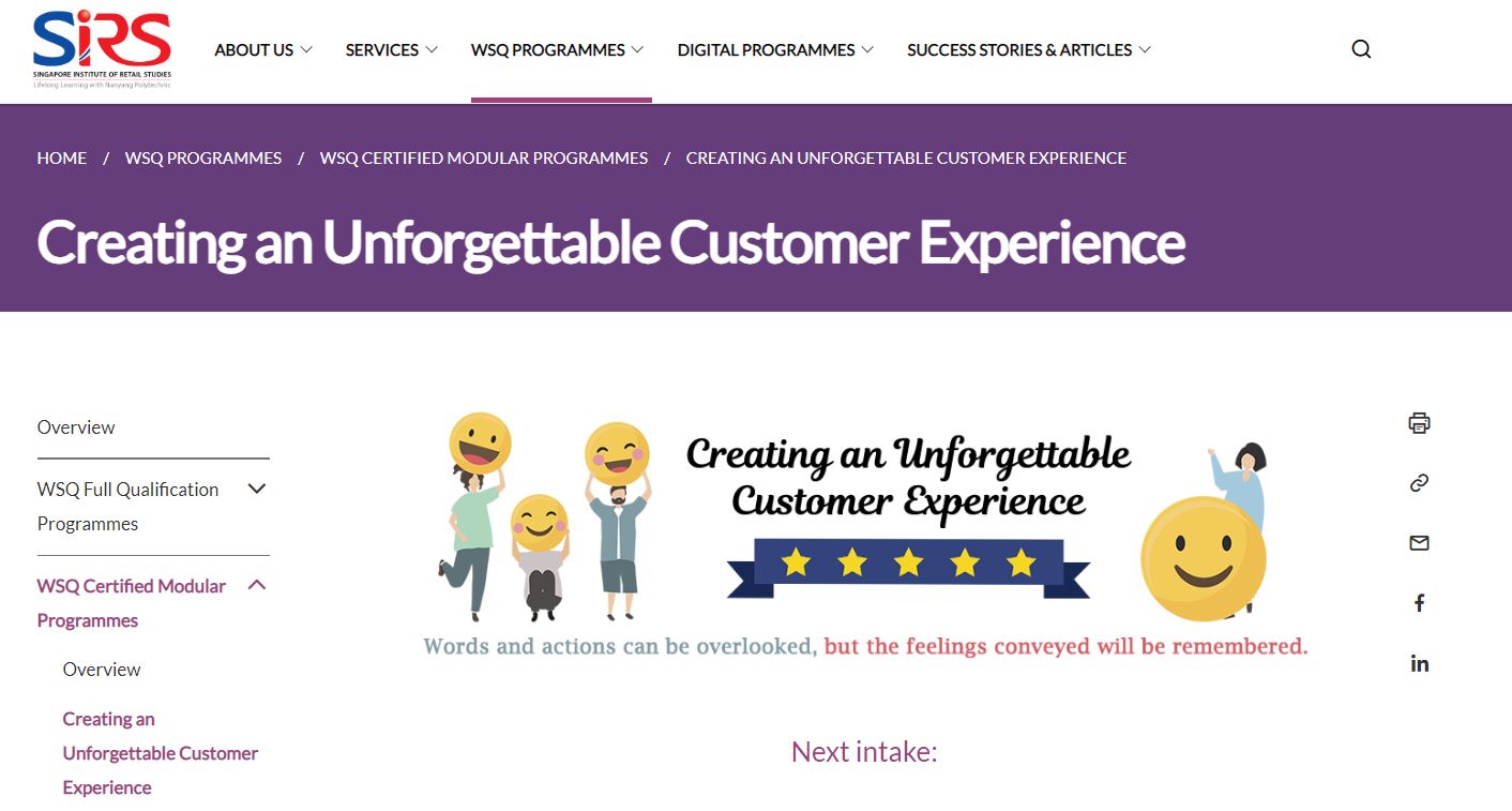 Retail training course SIRS: Creating an Unforgettable Customer Experience