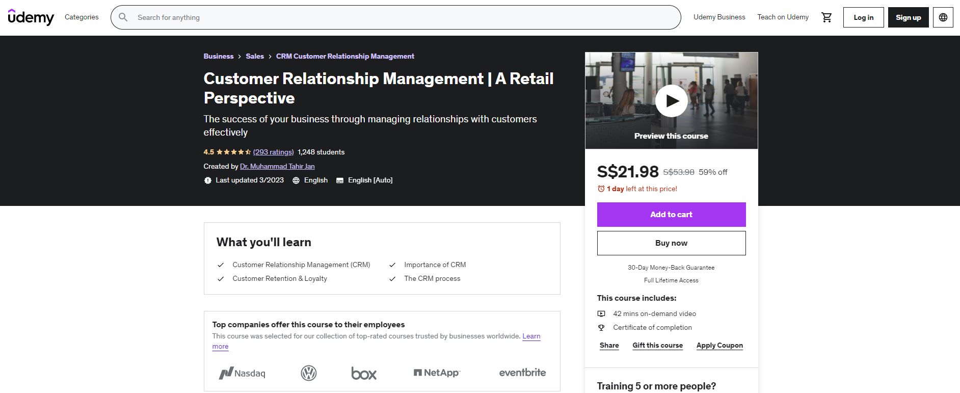 Retail training course Udemy: Retail Customer Relationship Management