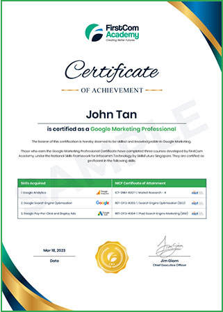 Google Marketing Programme certificate by FirstCom Academy
