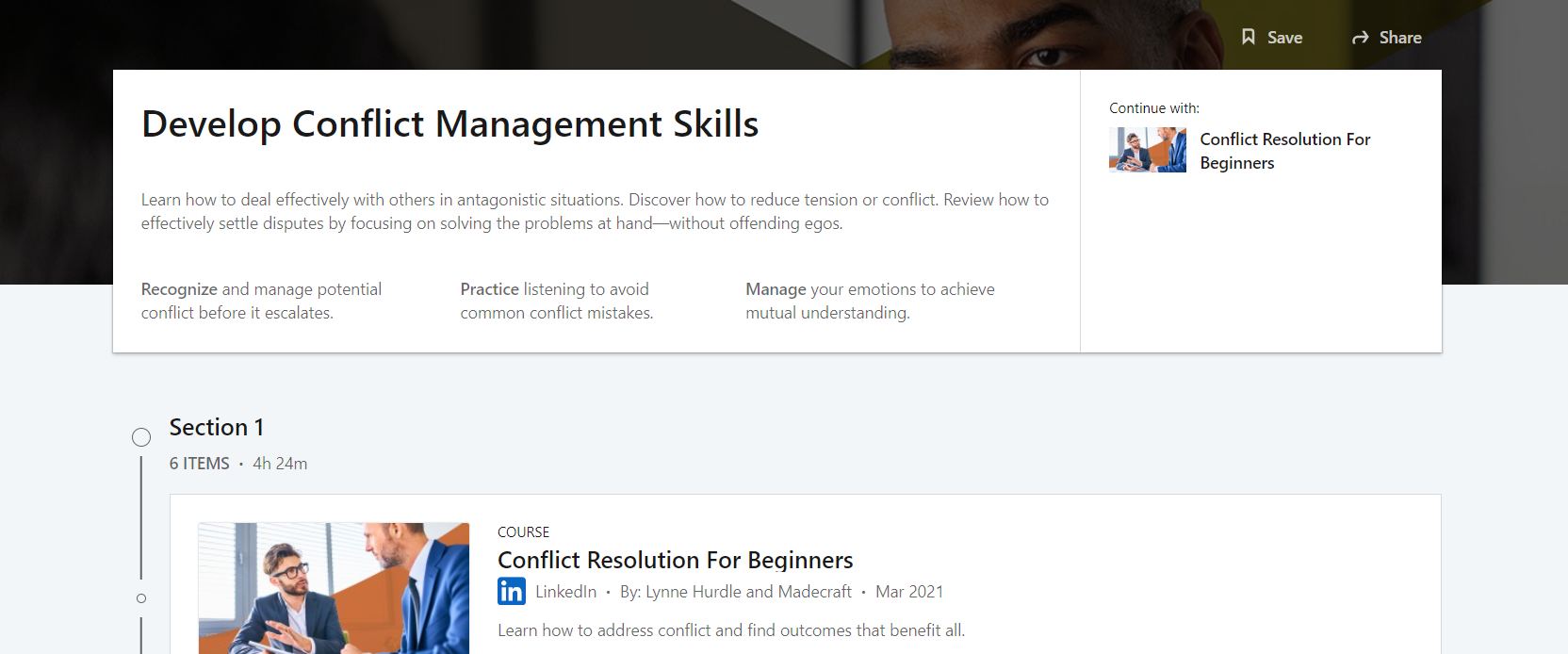 LinkedIn Learning: Develop Conflict Management Skills course