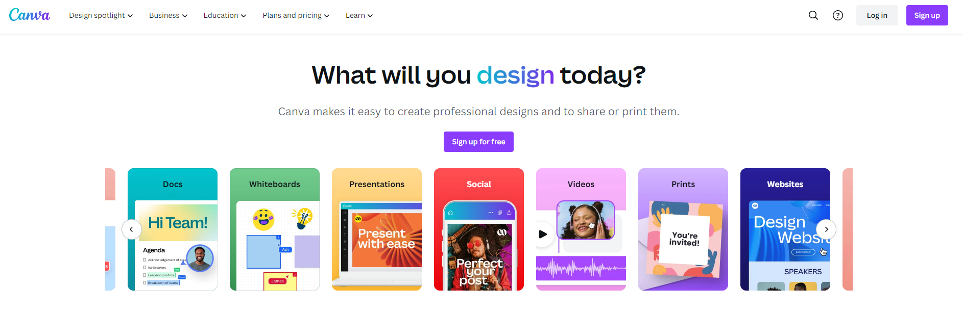 Landing page of the Canva website