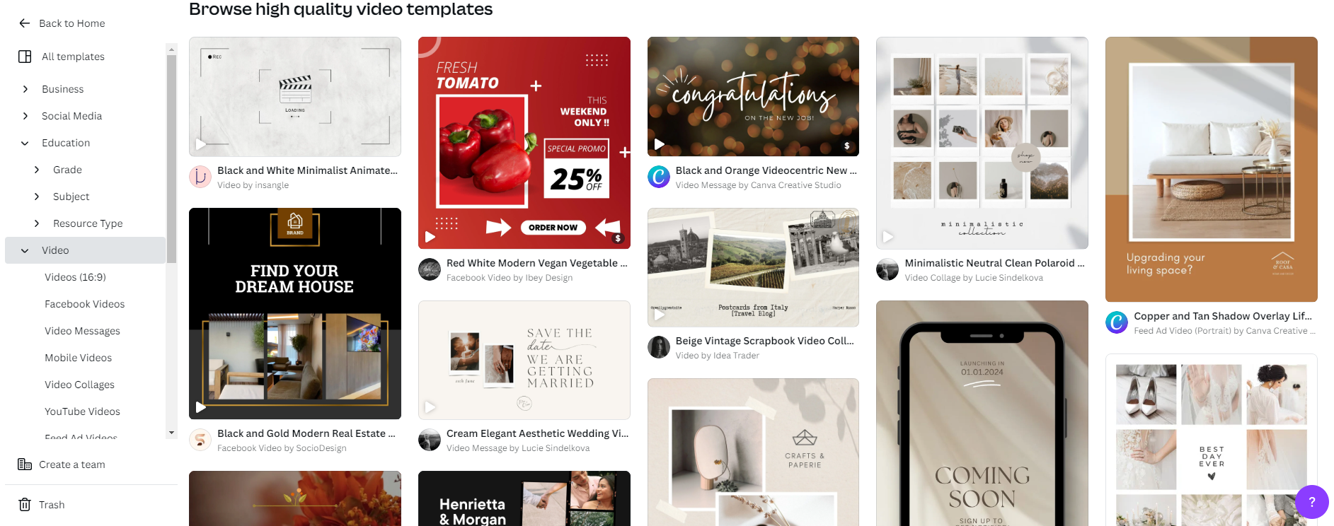 Canva's diverse range of high-quality video templates